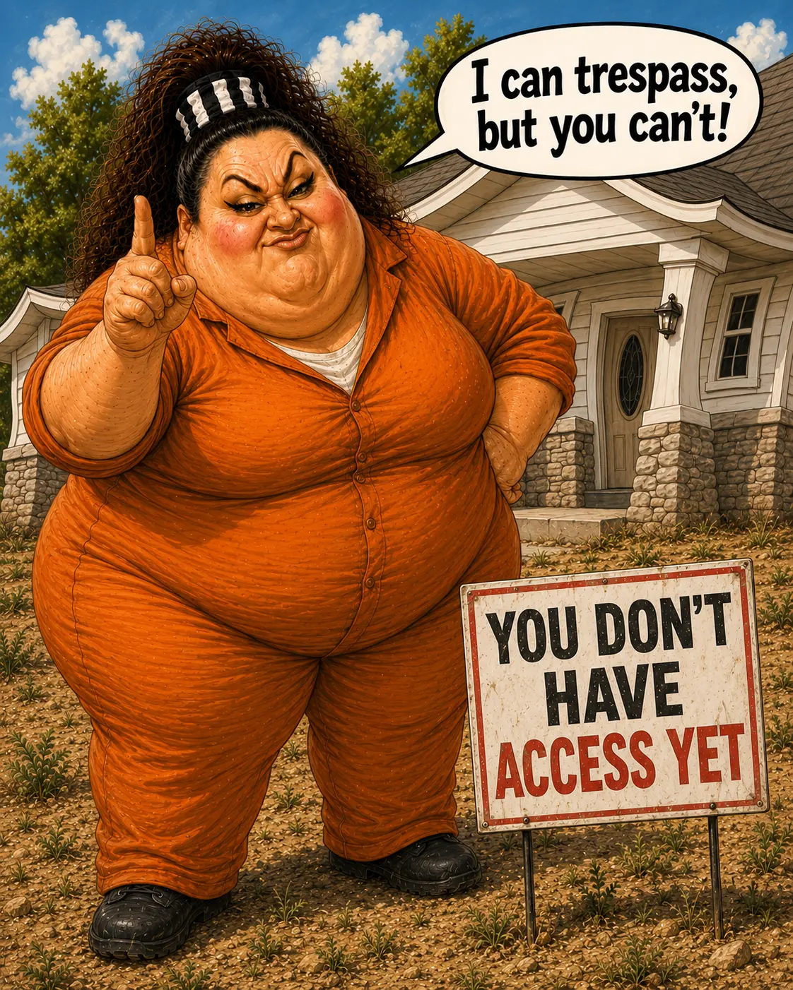 The bloated bully can trespass byt you can't - no access for you.