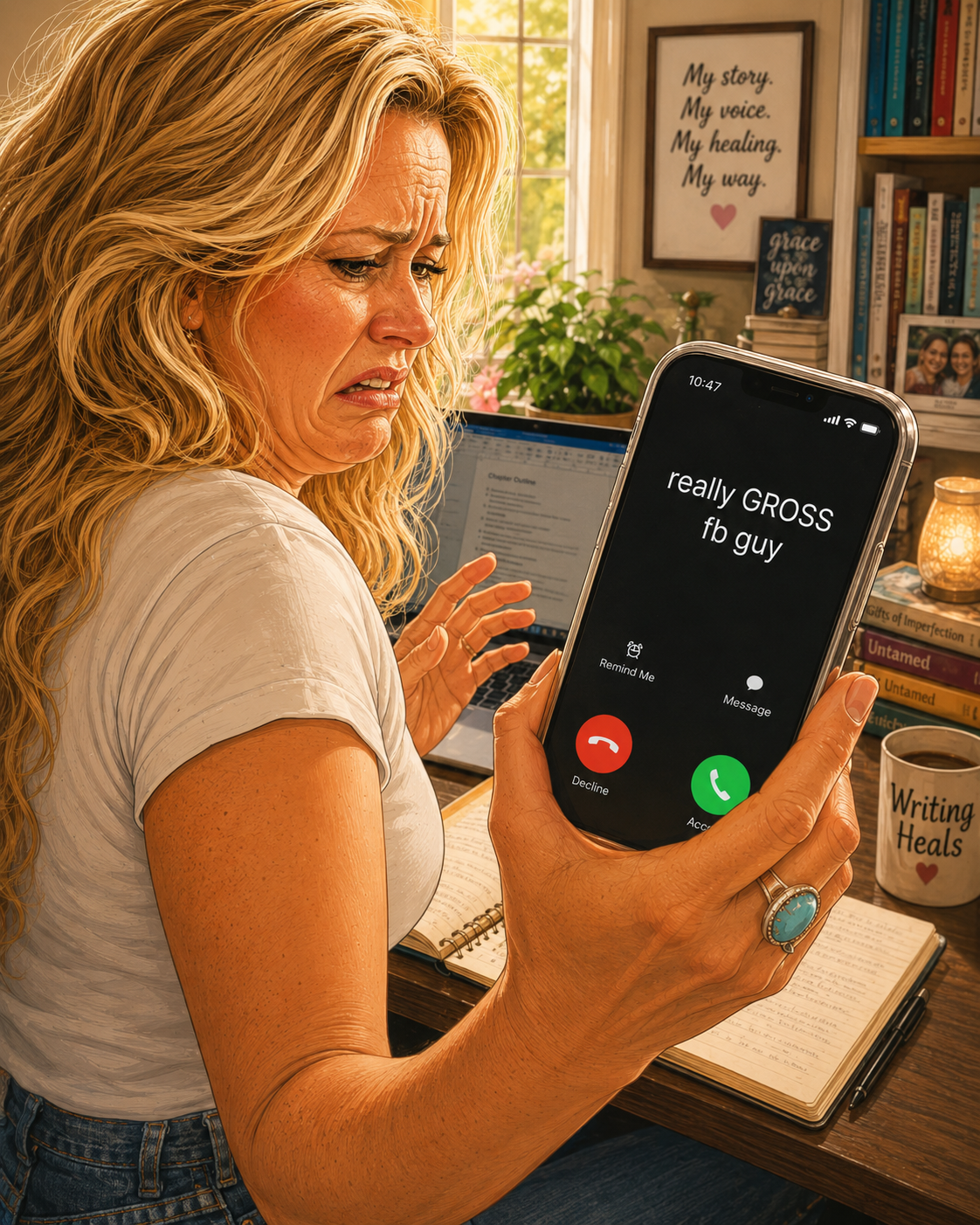 Karen gets unexpected phone calls from the Facebook Dating profile the Bloated Bully created.
