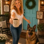 Karen welcomes you onto her porch.
